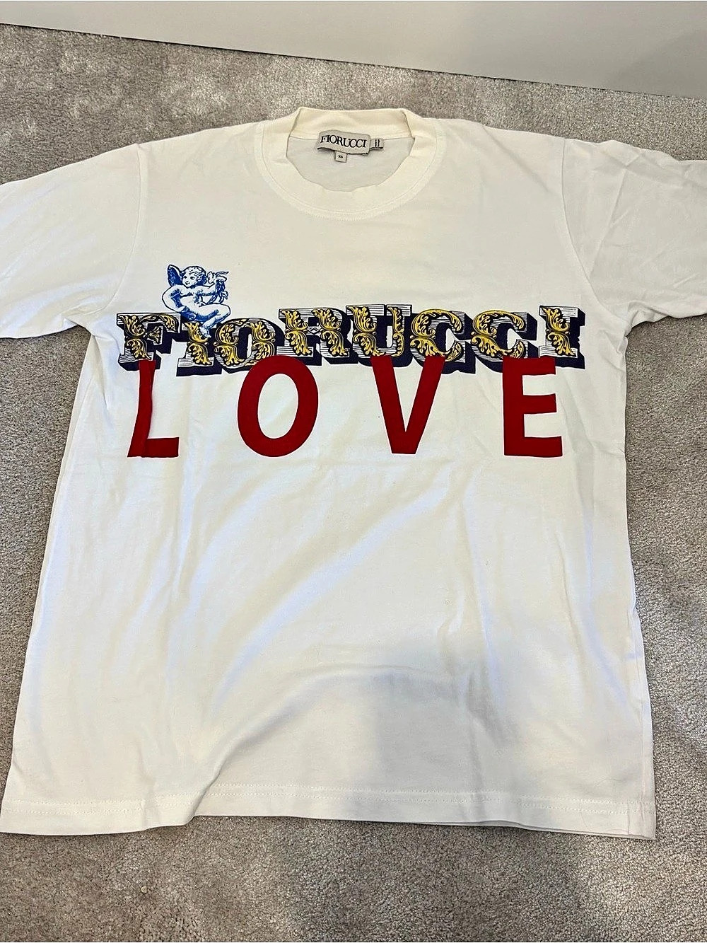 Fiorucci Kissing Angels Love Print T-Shirt White & Red XS